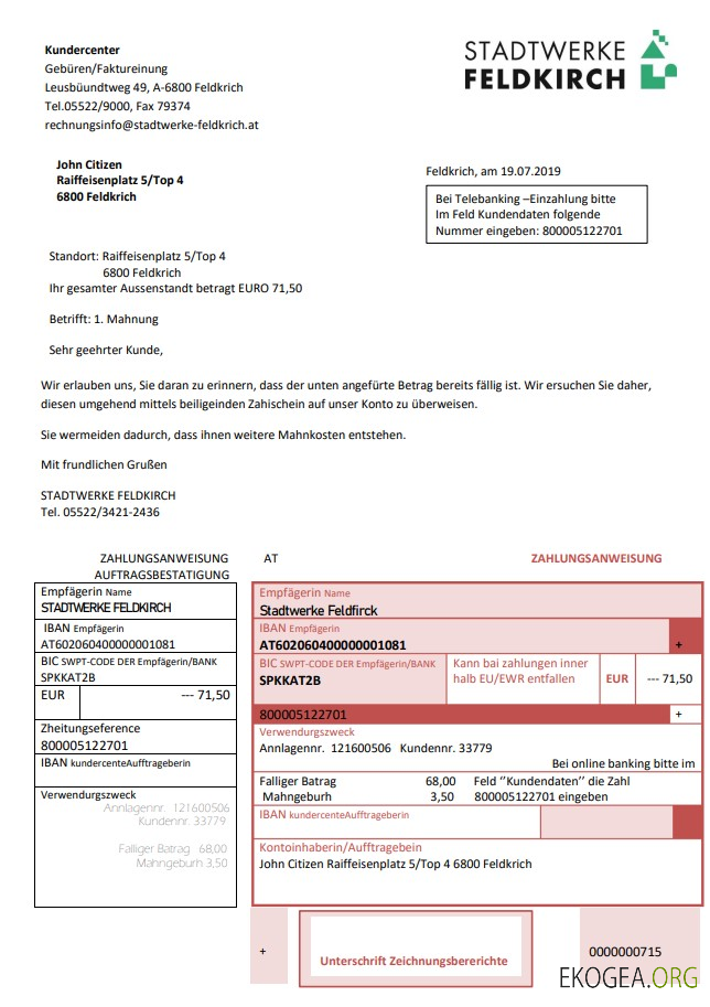 Austria Stadtwerke Feldkirch utility bill